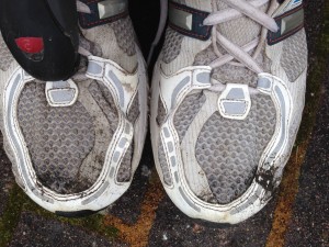 Soaked and dirty shoes after 40 km training run